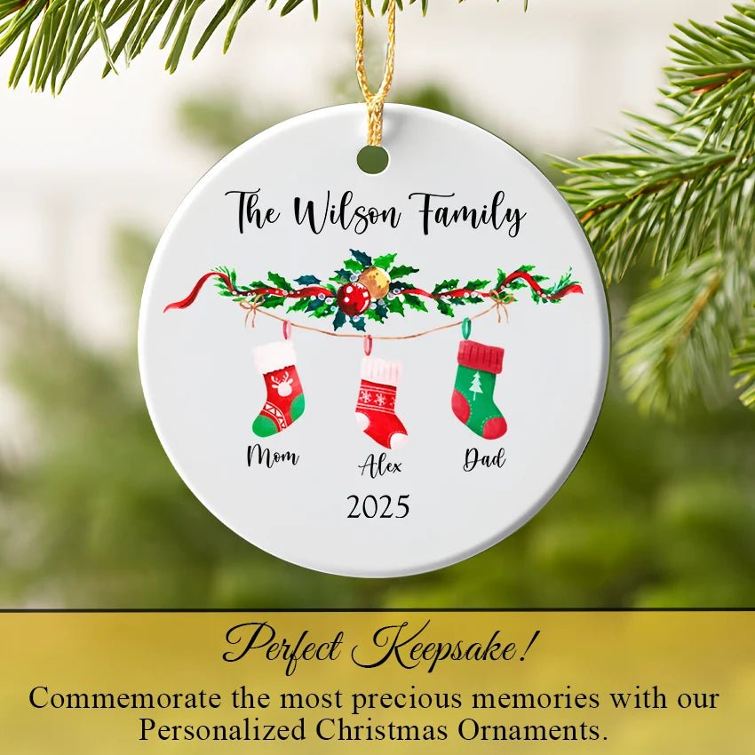 Personalized Family of 3 Round Christmas Ornament 2025