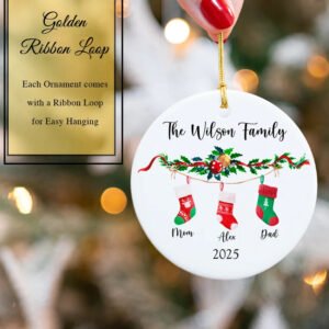 Personalized Family of 3 Round Christmas Ornament 2025