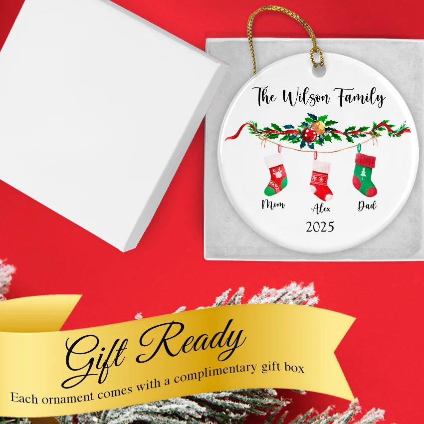 Personalized Family of 3 Round Christmas Ornament 2025