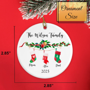 Personalized Family of 3 Round Christmas Ornament 2025