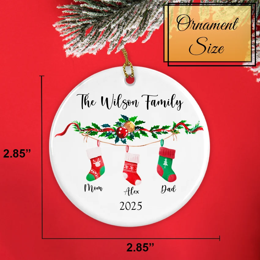 Personalized Family of 3 Round Christmas Ornament 2025