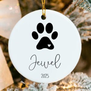 Custom Ceramic Pet Ornament / Dog Paw & Name