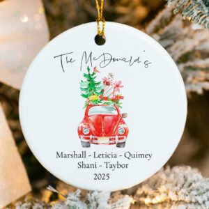 Personalized Christmas Round Ornament - Christmas Car 2025