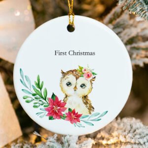 Personalized Baby's First Round Owl Christmas Ornament 2025