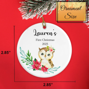 Personalized Baby's First Round Owl Christmas Ornament 2025