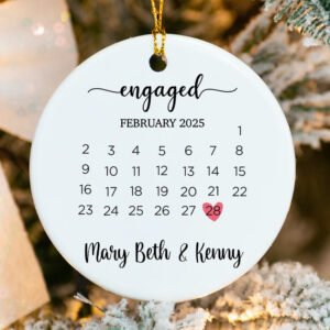 Custom Engagement Date Xmas Ornament with Calendar 2025