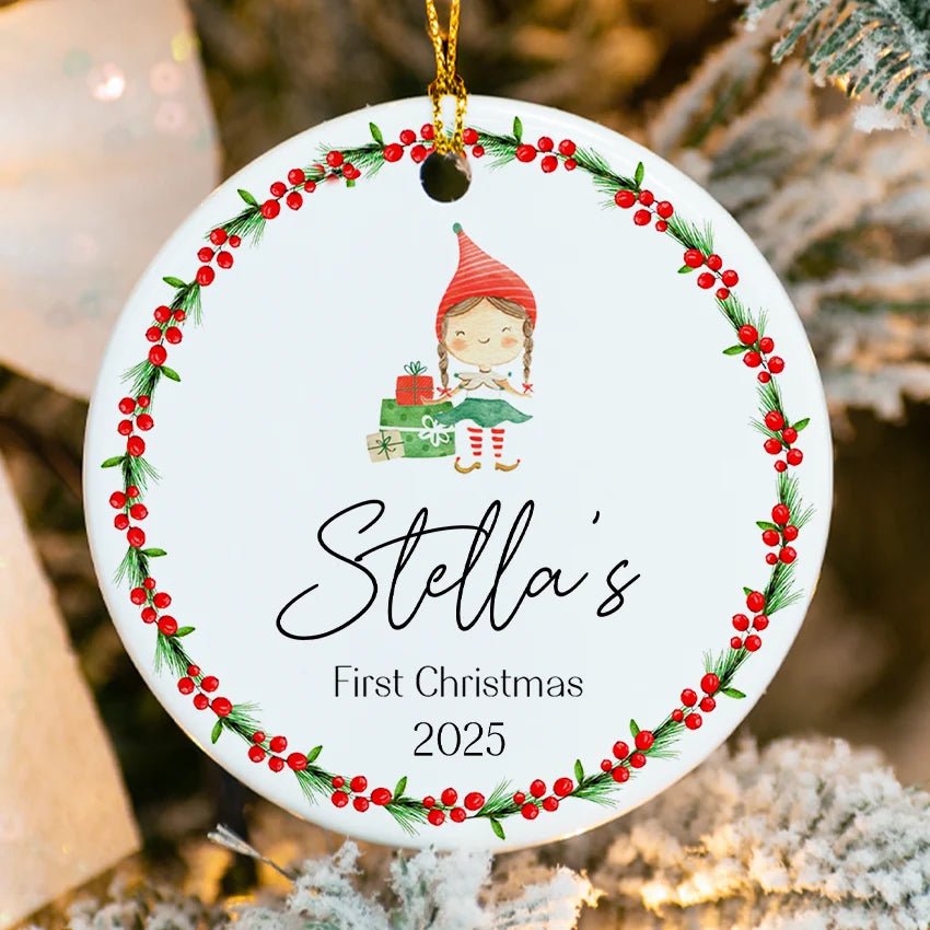 Personalized Baby's First Xmas Tree Ornament - Girl 2025