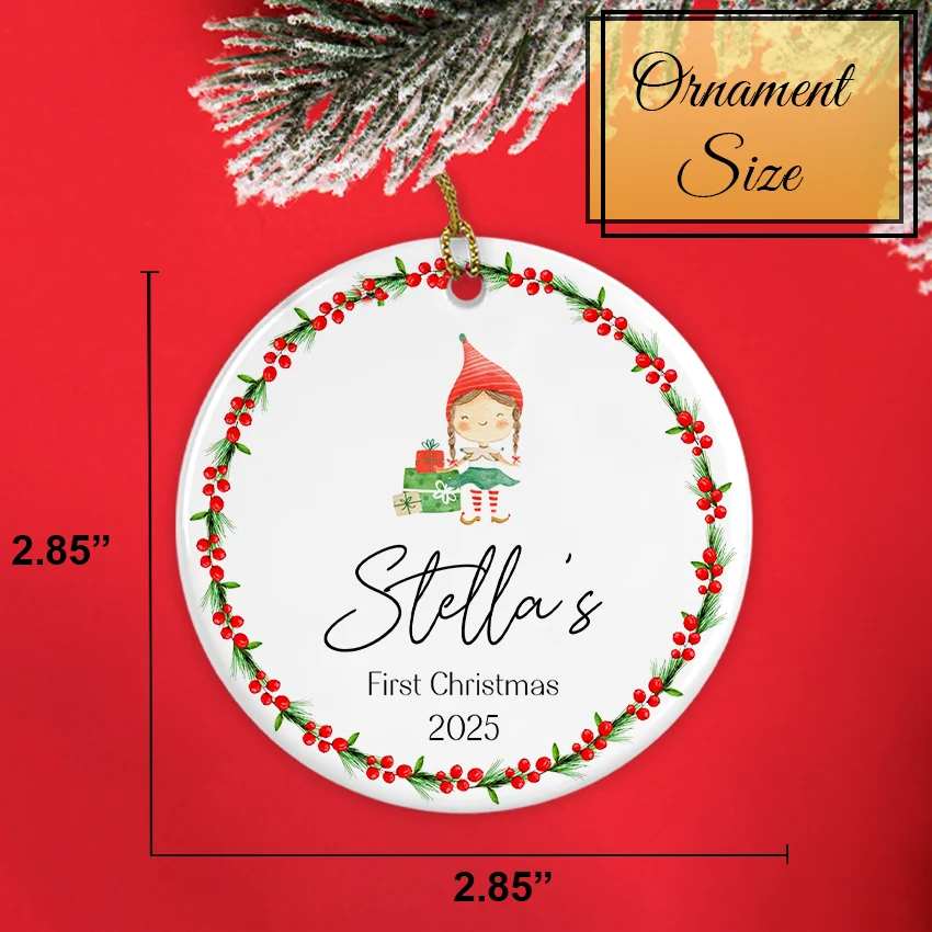 Personalized Baby's First Xmas Tree Ornament - Girl 2025