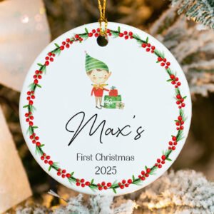 Personalized Baby's First Xmas Tree Ornament - Boy 2025