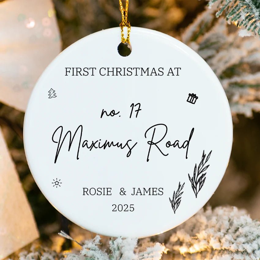 Personalized New Home Xmas Ornament – Address & Name 2025