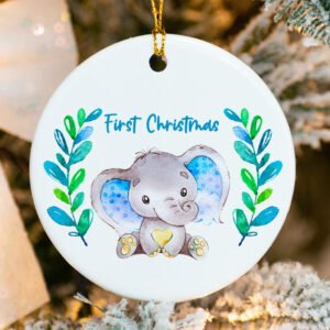 Personalized Baby's First Christmas Elephant Ornament 2025