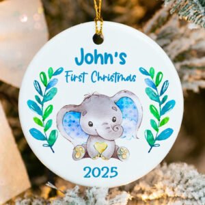 Personalized Baby's First Christmas Elephant Ornament 2025