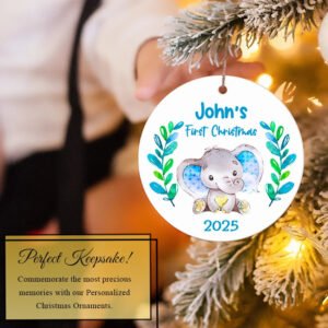 Personalized Baby's First Christmas Elephant Ornament 2025