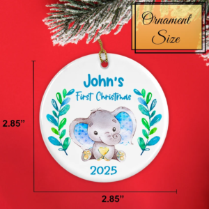 Personalized Baby's First Christmas Elephant Ornament 2025