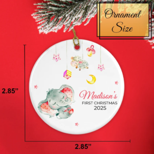 Custom Baby's First Christmas Elephant Round Ornament 2025 size 2.85 2.85