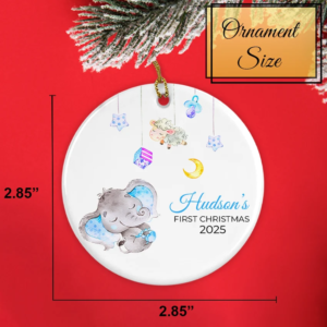 Custom Baby's 1st Christmas Elephant Round Ornament 2025 size 2.85 2.85