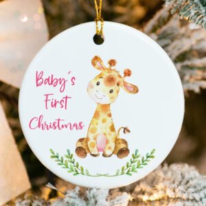 Pink Custom Baby Giraffe - Personalized Baby’s First Christmas Ornament for Girls