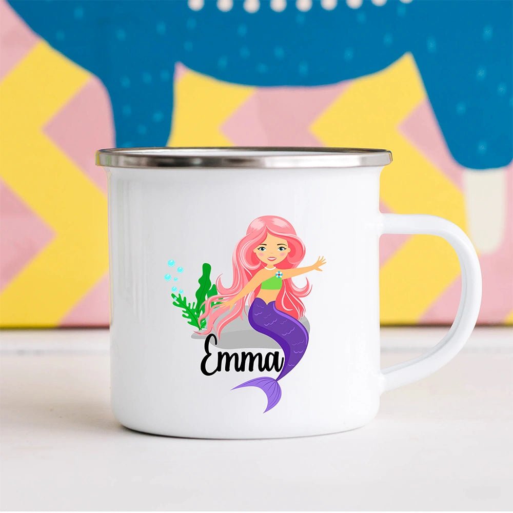 Personalized pink mermaid kids camp mug with custom name