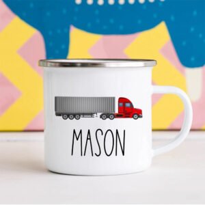 Personalized Trailer Truck Hot Chocolate Mug for toddlers with custom name