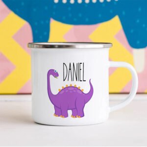 Purple Dino personalized kids mug with custom name – child mug