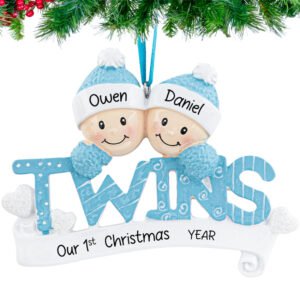 Personalized ornaments for twin boys with custom names, adding a special touch to your house.