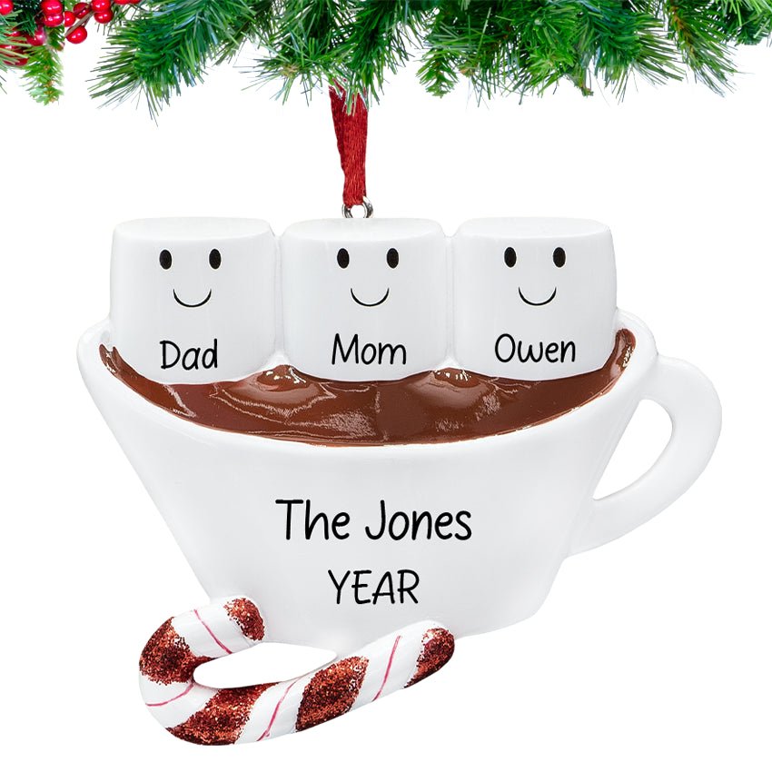 Custom Hot Chocolate Family of 3 Christmas Ornament