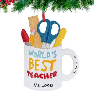 Personalized World's Best Teacher Christmas Ornament - Pencil Holder