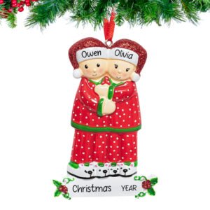 Personalized Red Pajama Couple - Our First Christmas Together Ornament
