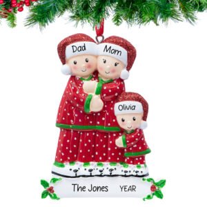 Personalized Pajama Family of 3 Christmas Ornament 2025