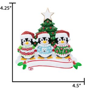 Personalized Ugly Sweater Penguin Family of 3 Christmas Ornament