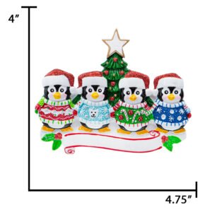Personalized Ugly Sweater Penguin Family of 4 Christmas Ornament