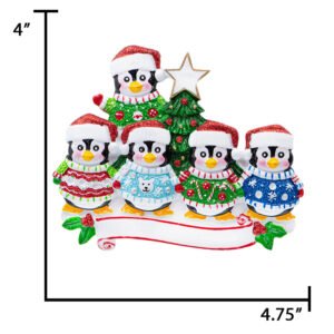 Personalized Ugly Sweater Penguin Family of 5 Christmas Ornament