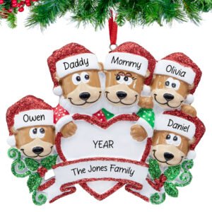 Personalized Brown Bear Family of 5 Christmas Ornament