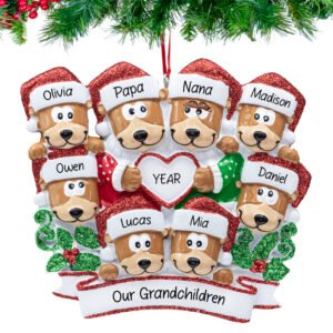 Personalized Brown Bear Family of 8 Christmas Ornament