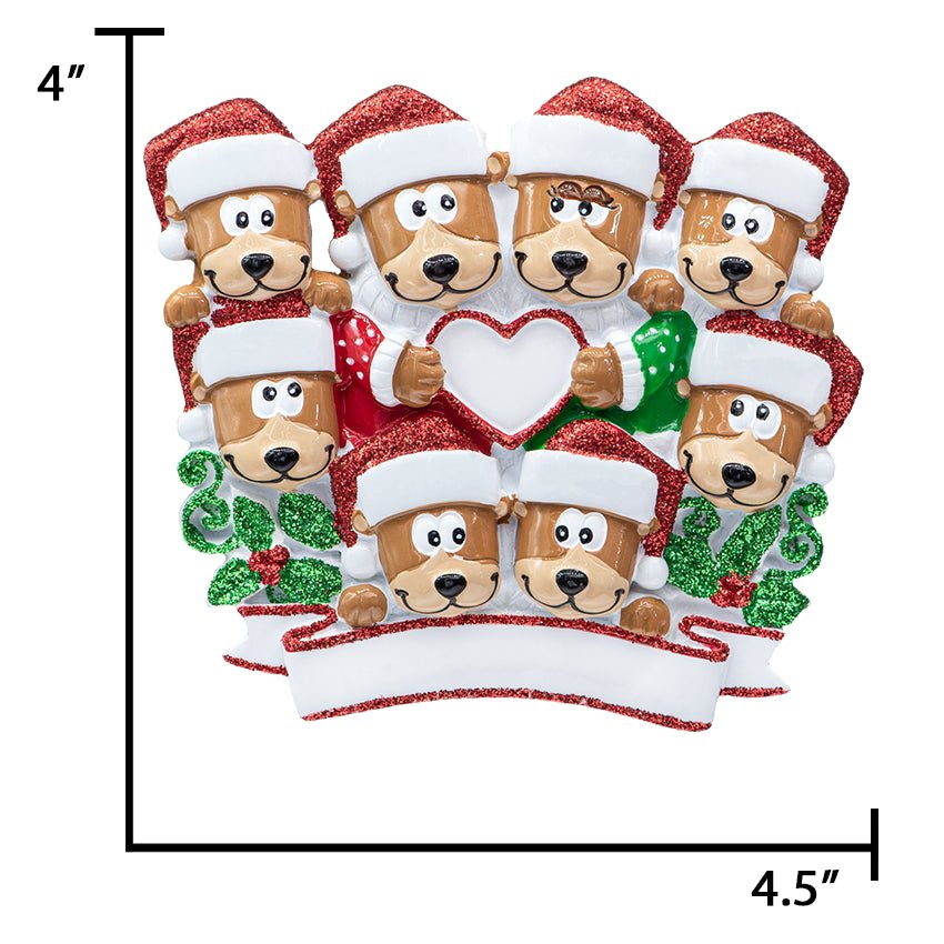 Personalized Brown Bear Family of 8 Christmas Ornament