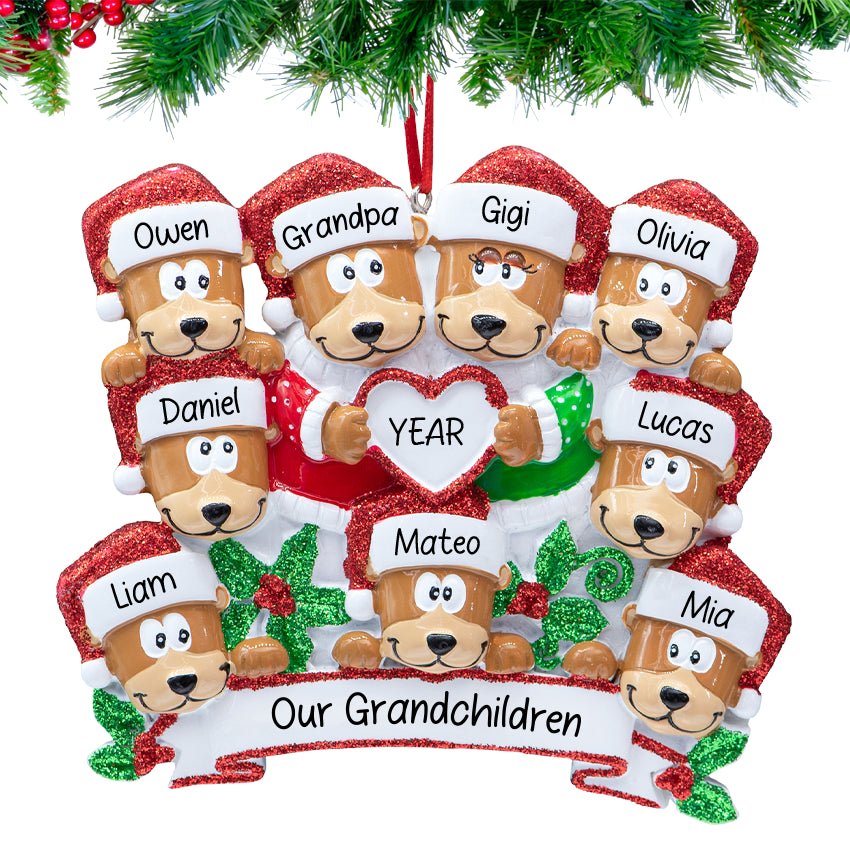Personalized Family of 9 Christmas Ornament - Bears