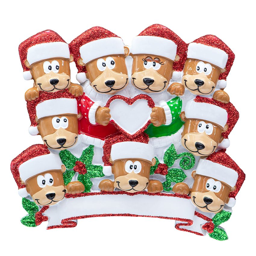 Personalized Family of 9 Christmas Ornament - Bears