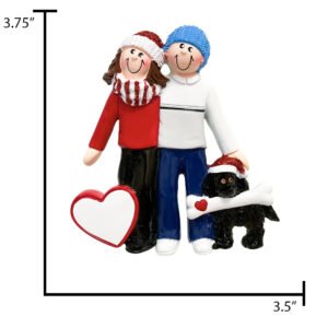 Personalized Couple with Black Dog Christmas Ornament