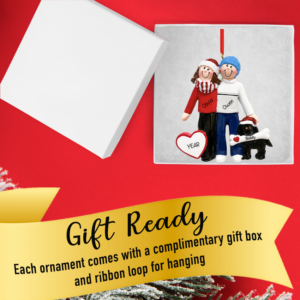 Personalized Couple with Black Dog Christmas Ornament