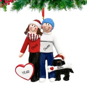 Personalized Couple with Black Dog Christmas Ornament
