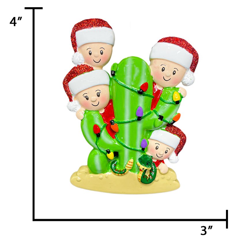Personalized Cactus Family of 4 Christmas Ornament