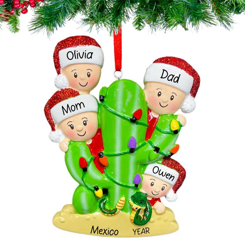 Personalized Cactus Family of 4 Christmas Ornament