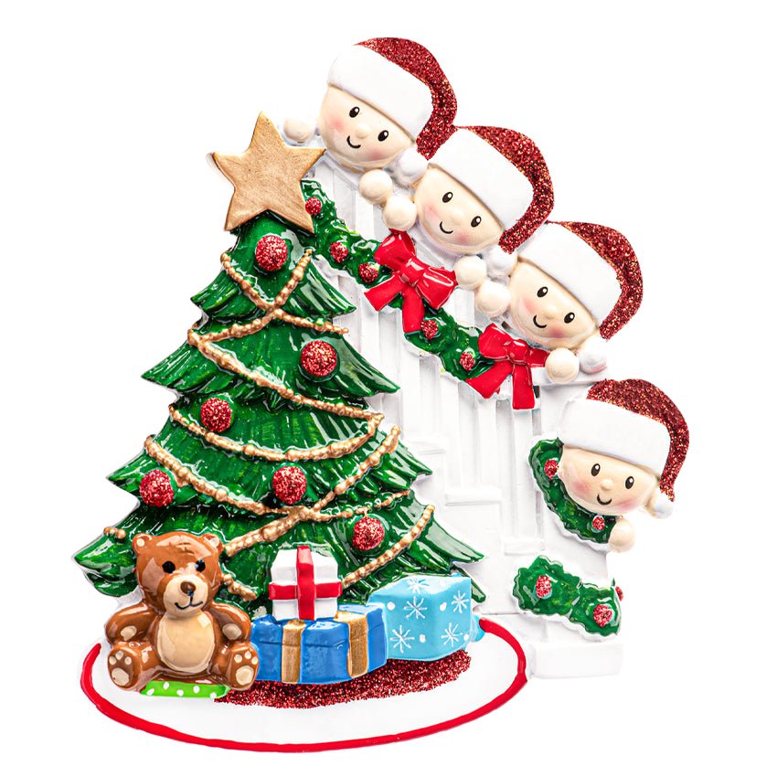 Personalized Present Peeking Family of 4 Christmas Ornament