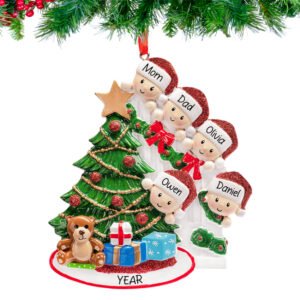Personalized Present Peeking Family of 5 Christmas Ornament