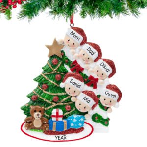 Personalized Present Peeking Family of 6 Christmas Ornament