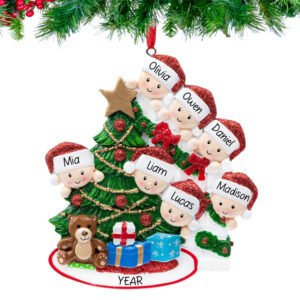 Personalized Present Peeking Family of 7 Christmas Ornament