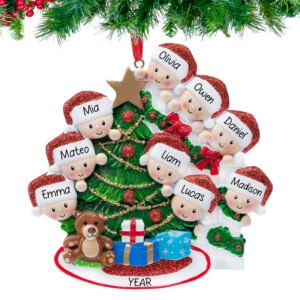 Personalized Present Peeking Family of 9 Christmas Ornament