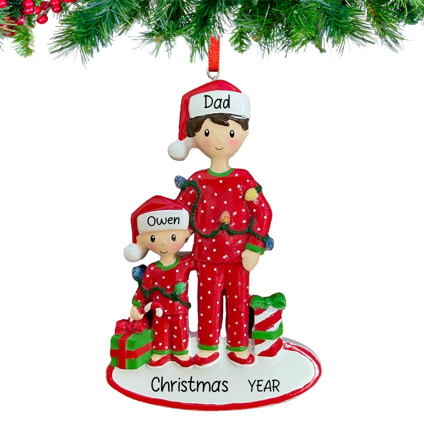 Personalized Single Dad with 1 Child Christmas Ornament
