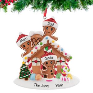 Personalized Gingerbread House Family of 3 Christmas Ornament
