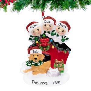 Personalized Family of 3 with Dog Christmas Ornament